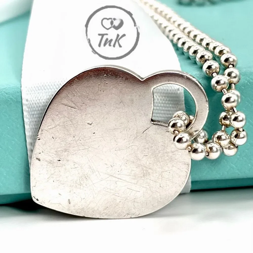 Tiffany & Co. Beaded 34” Chain Return to Tiffany Heart Tag Necklace in Silver - Picture 4 of 9
